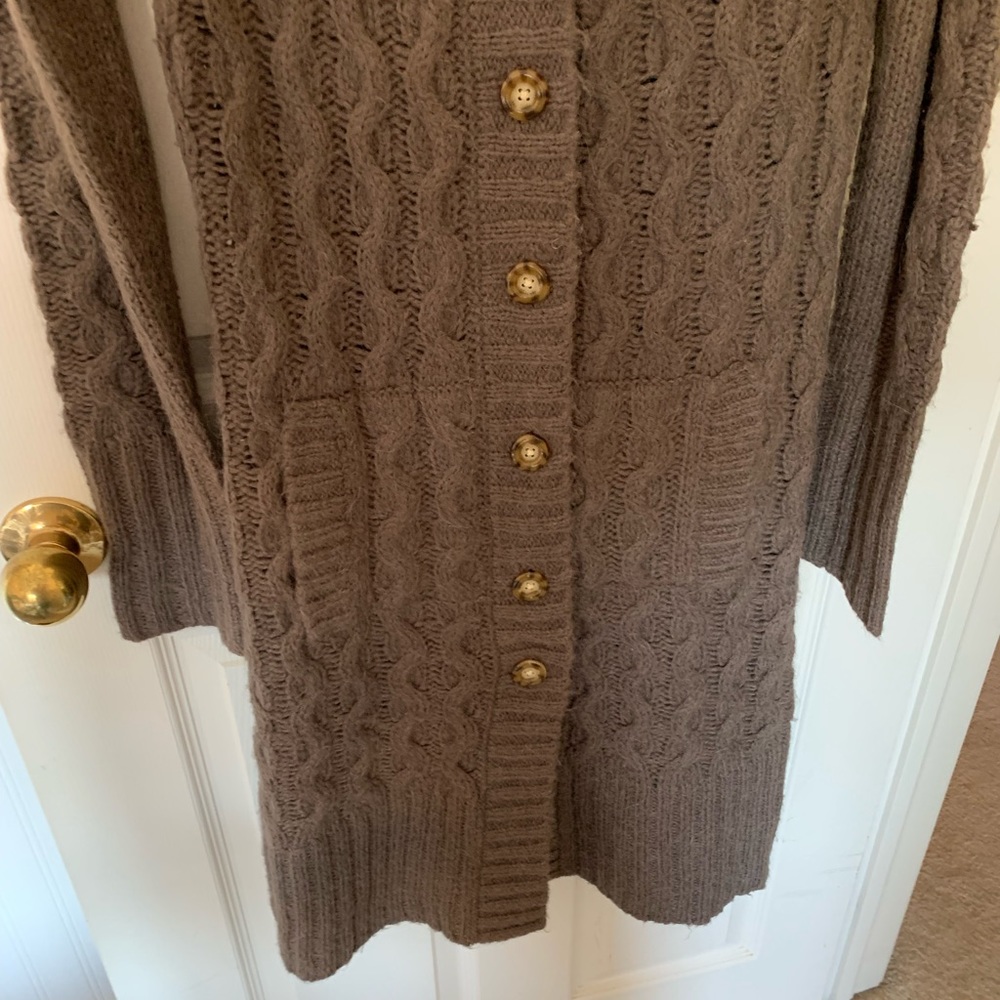 Cozy Brown Cable Knit Cardigan - Picture 12 of 15